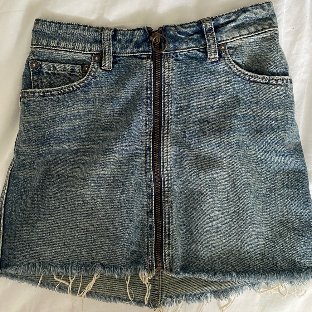 free people denim zip up skirt